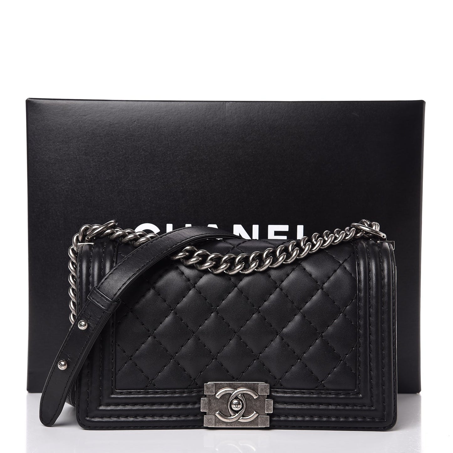Calfskin Double Stitch Medium Boy Flap Black