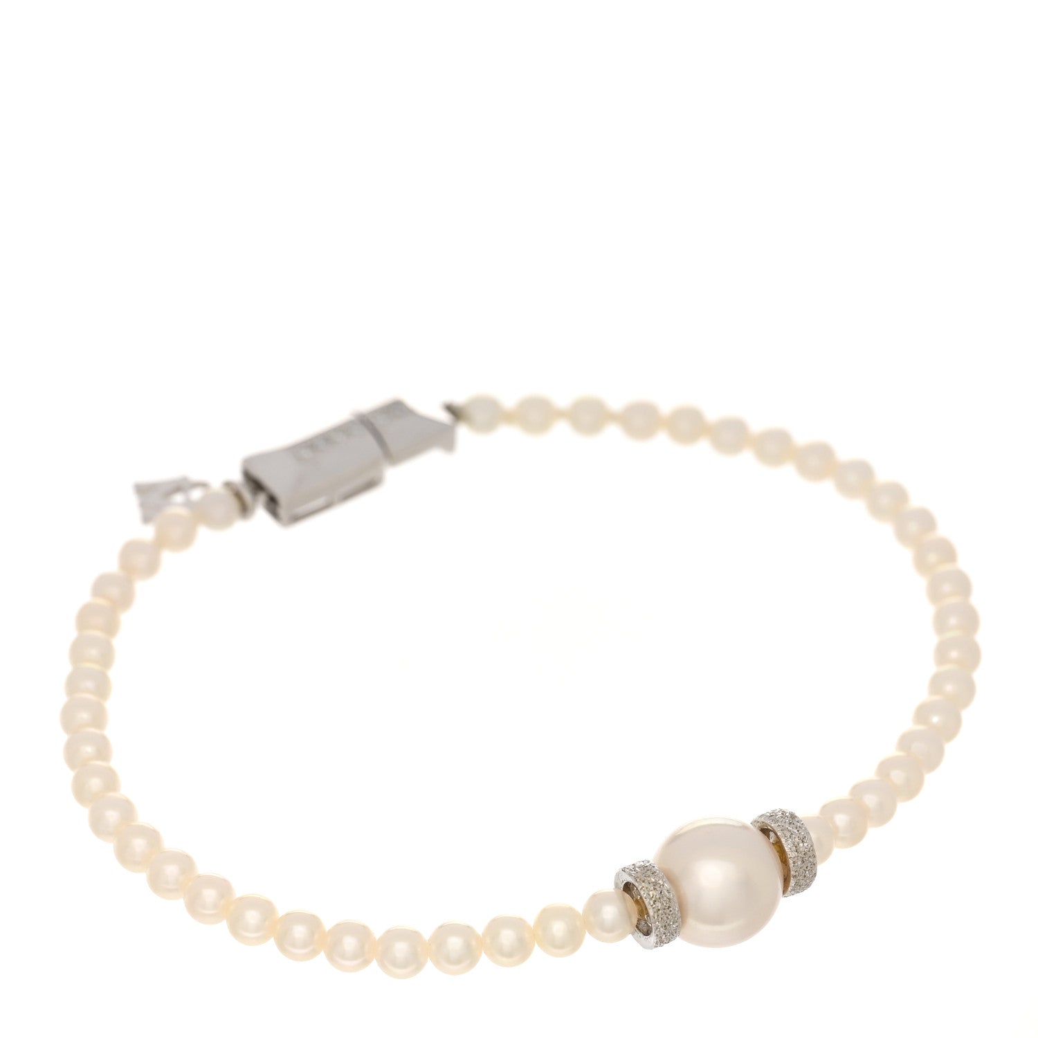 Mikimoto 18K White Gold Diamond Akoya Cultured Pearl 9.5mm Bracelet 1 of 4