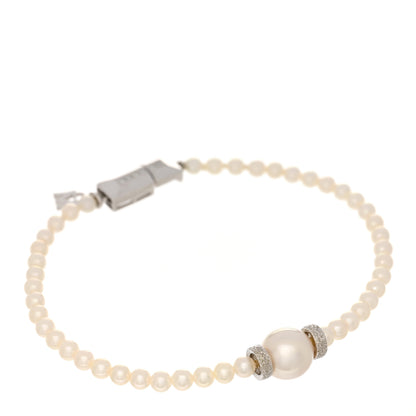 Mikimoto 18K White Gold Diamond Akoya Cultured Pearl 9.5mm Bracelet 1 of 4