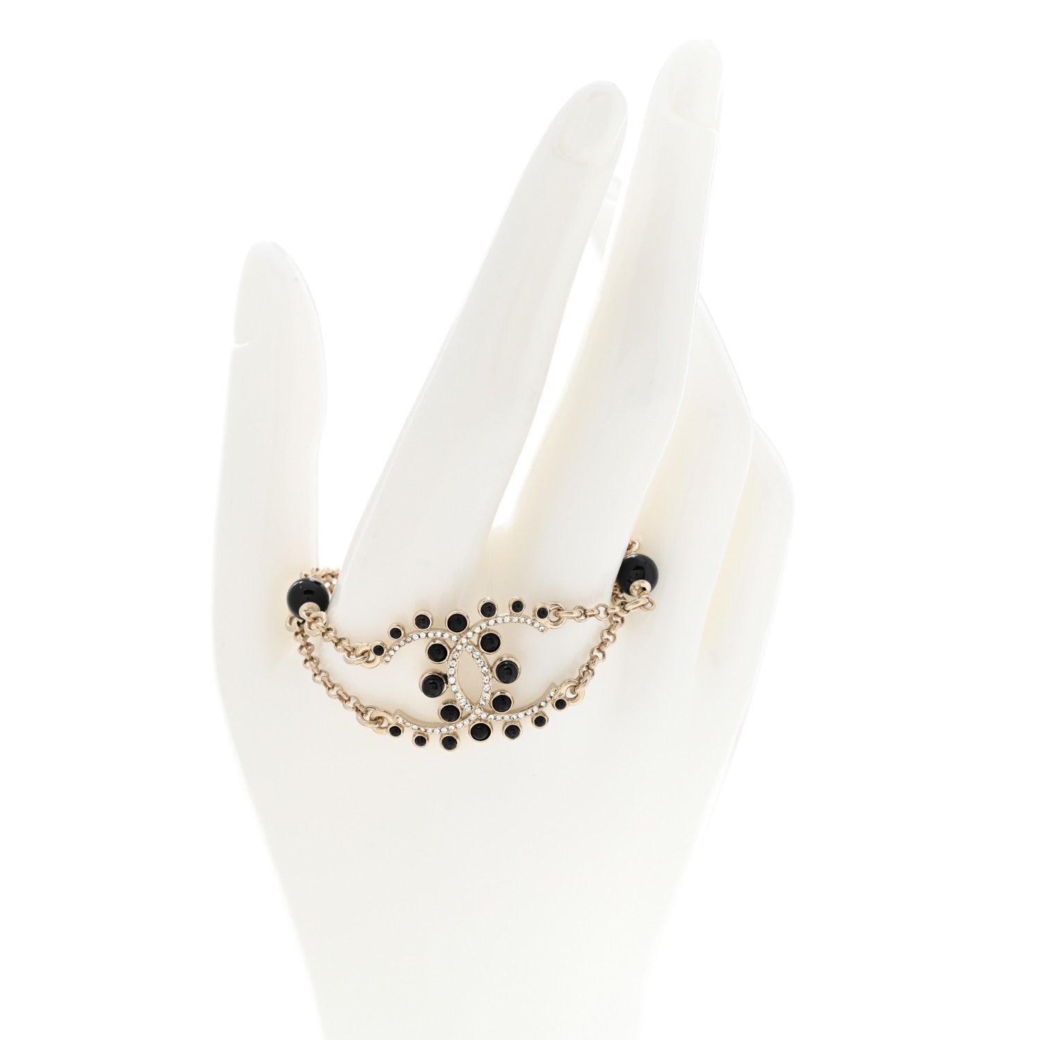 Chanel Crystal Enamel Pearl CC Bracelet Black Gold 2 of 5