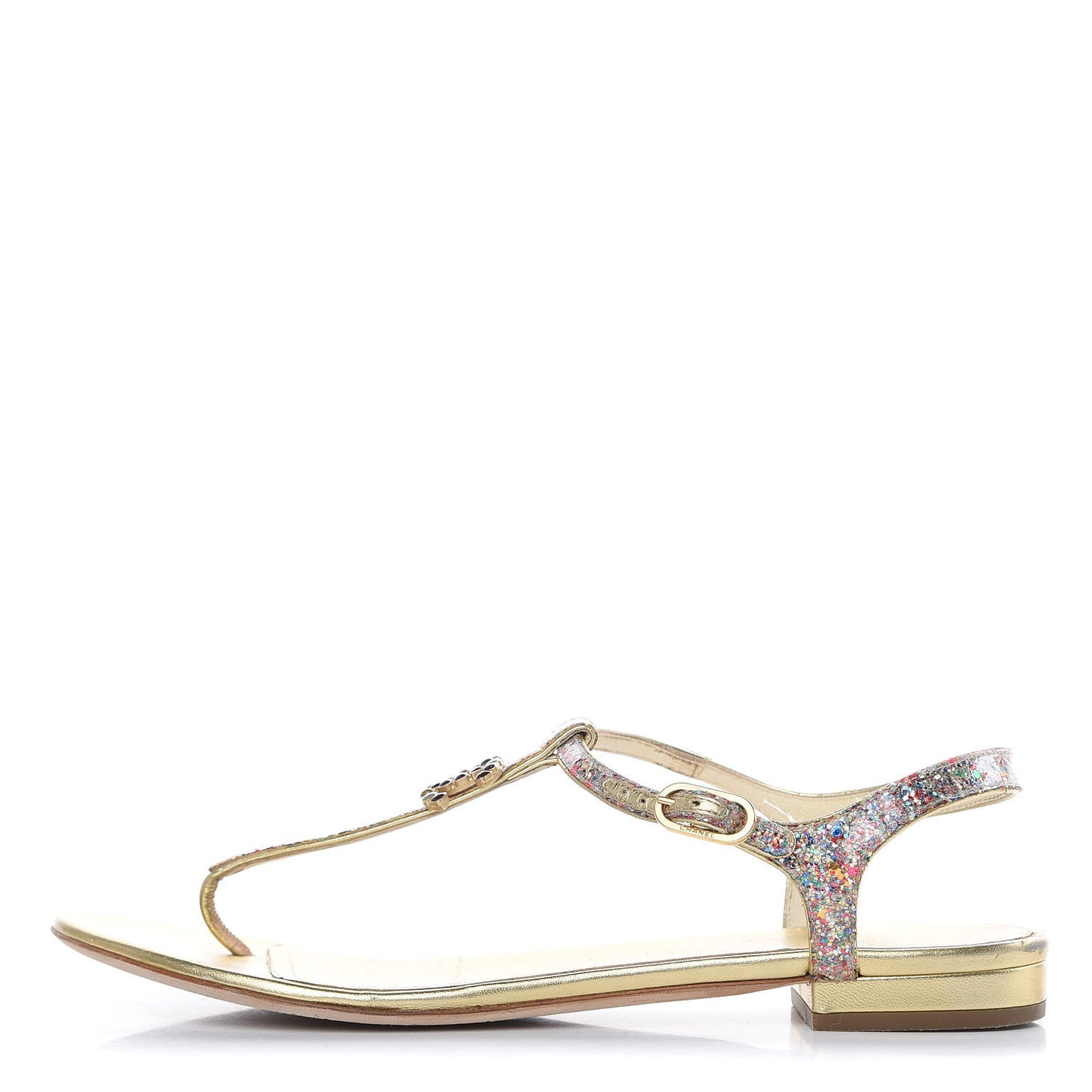 Metallic Lambskin Glitter Gripoix CC Sandals 38.5 Gold