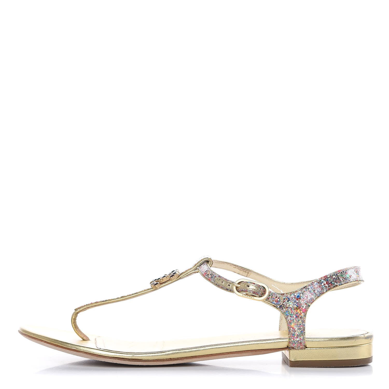 Chanel Metallic Lambskin Glitter Gripoix CC Sandals 38.5 Gold 1 of 13