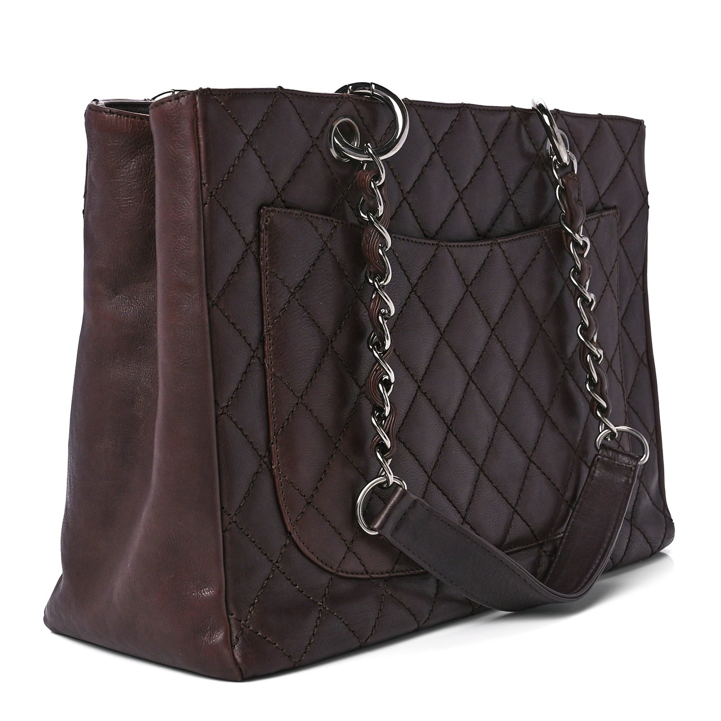 Calfskin Quilted Grand Shopping Tote GST Dark Brown