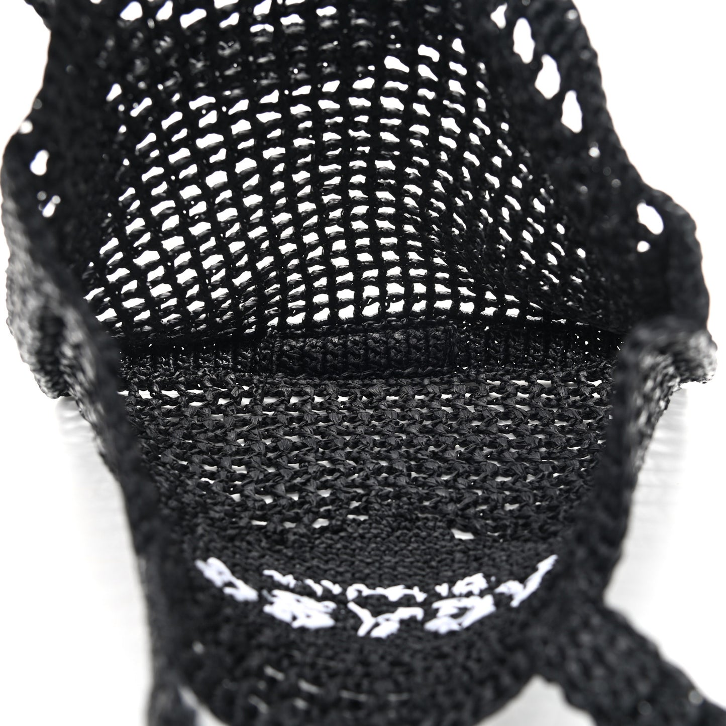 Yarn Raffia Effect Crochet Logo Embroidered Tote Bag Black