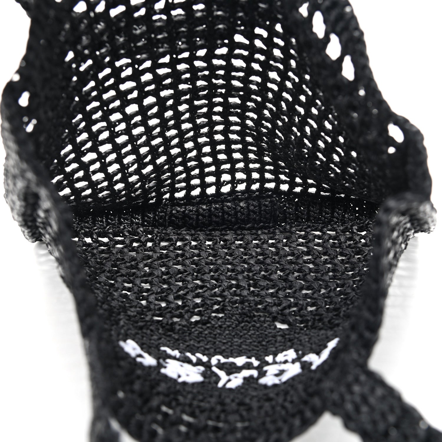 Prada Yarn Raffia Effect Crochet Logo Embroidered Tote Bag Black 4 of 9