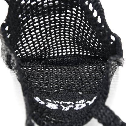Prada Yarn Raffia Effect Crochet Logo Embroidered Tote Bag Black 4 of 9