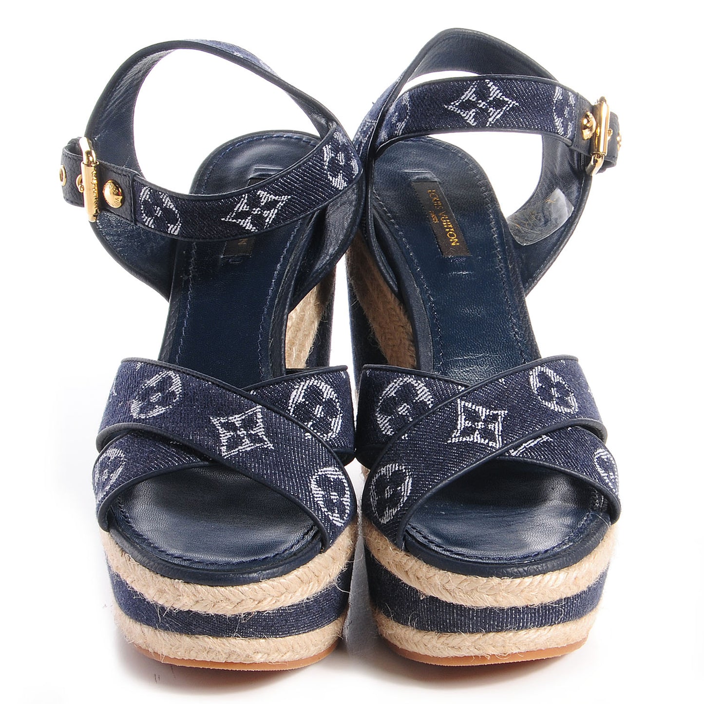 Monogram Denim Formentera Wedge Pumps 8.5 Grand Blue