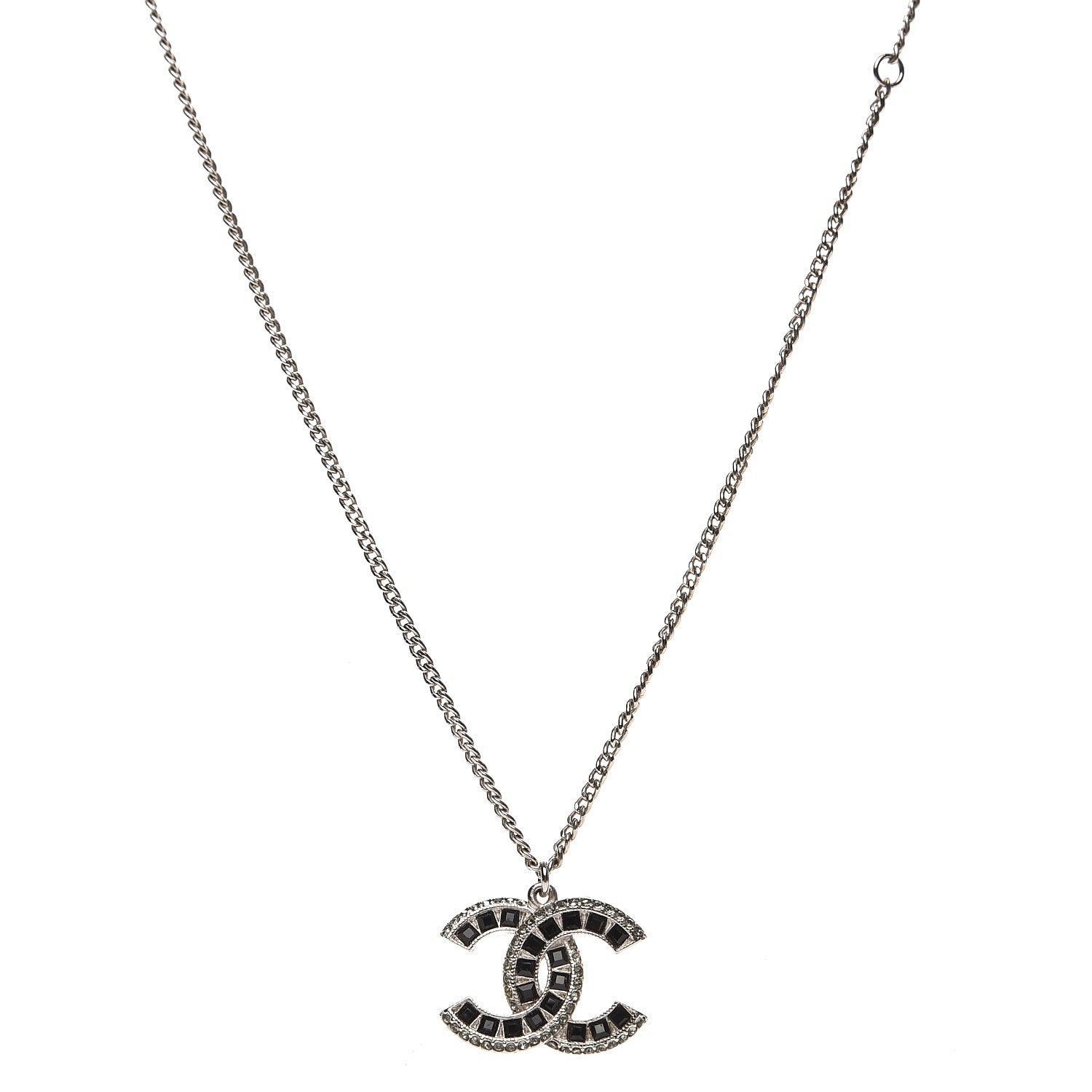 Chanel Ruthenium Baguette Crystal CC Necklace Black 1 of 4