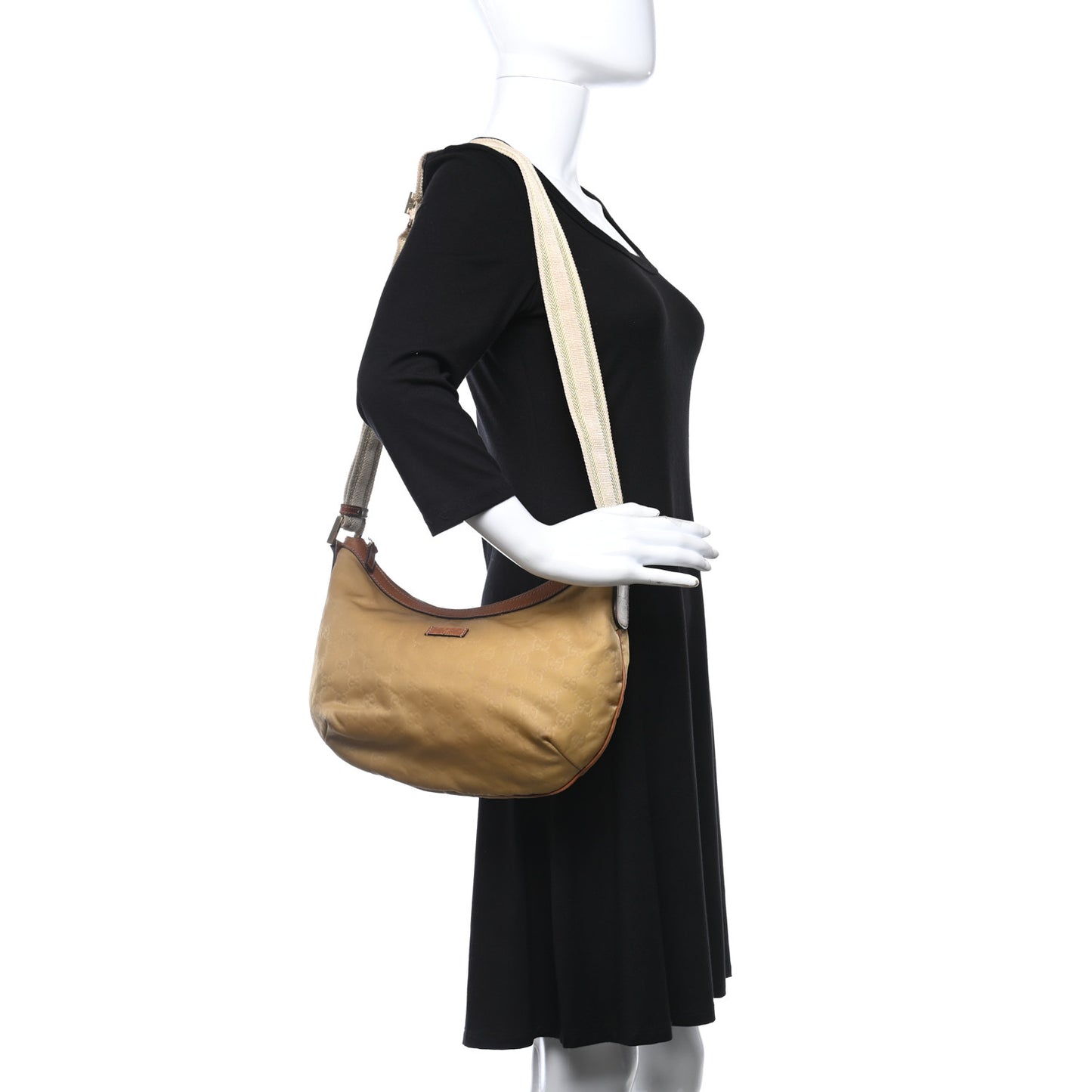 Nylon Monogram Web Medium Half Moon Hobo Beige