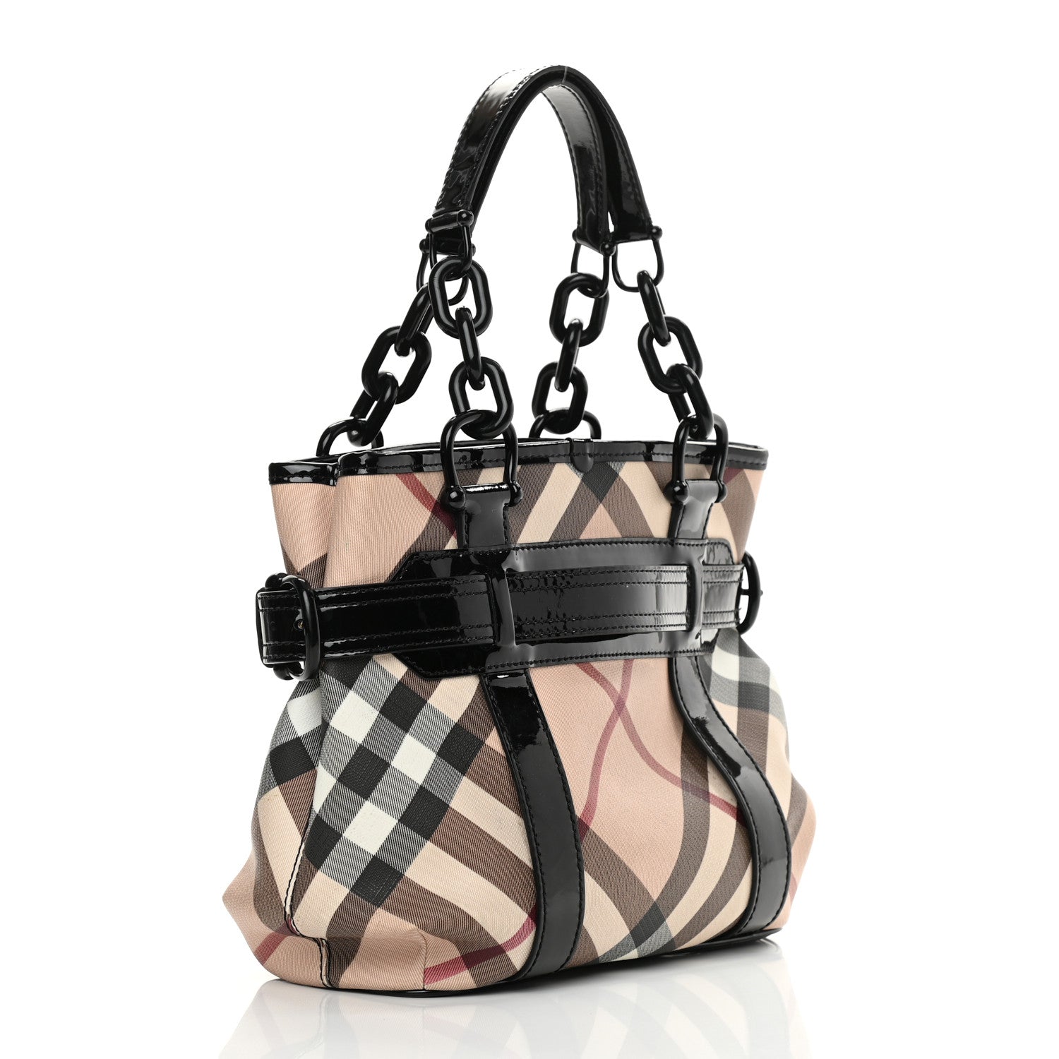 Burberry Patent Trim Nova Check Tote Black 2 of 13