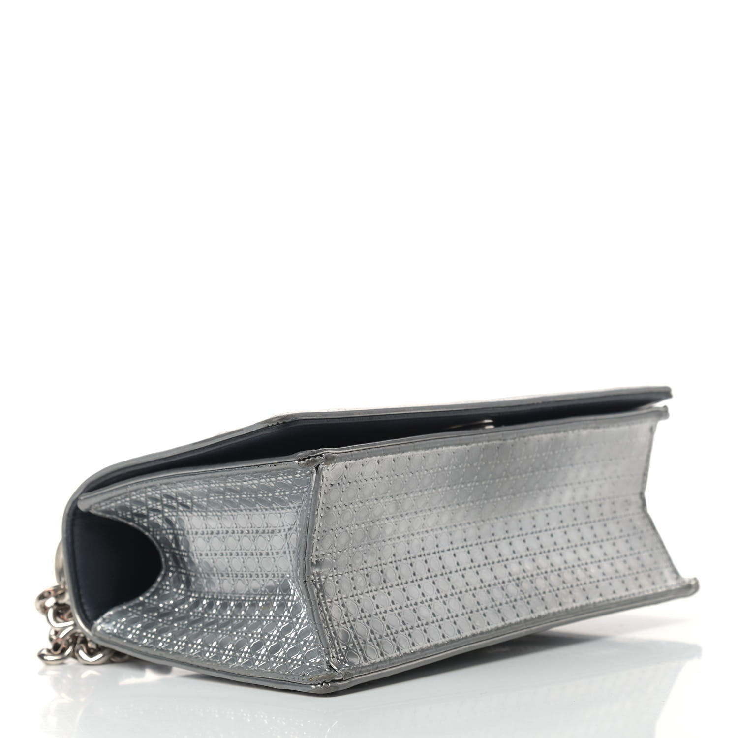 Christian Dior Metallic Patent Micro-Cannage Medium Diorama Flap Bag Silver 4 of 16