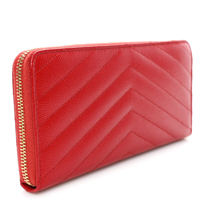 Saint Laurent Grain De Poudre Matelasse Chevron Monogram Zip Around Wallet Red 3 of 6