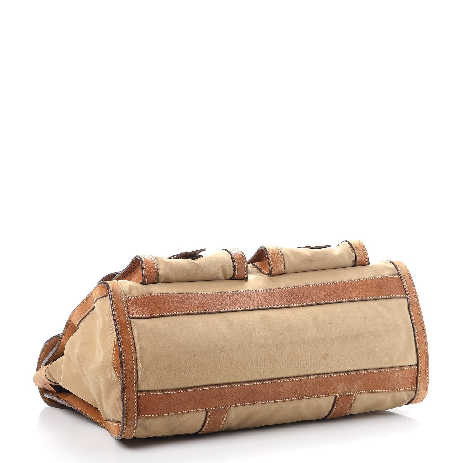 Prada Tessuto Nylon Calfskin Pushlock Satchel Brown 4 of 30