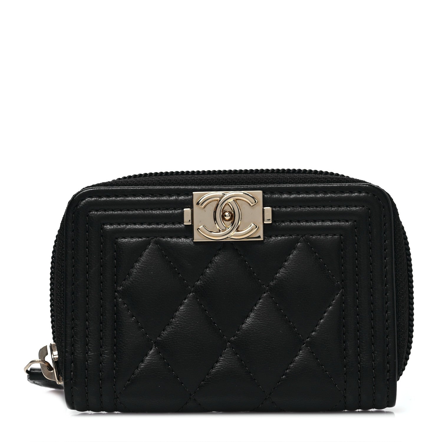 Chanel Lambskin Quilted Zip Around Boy Coin Purse Wallet Black 1 of 8