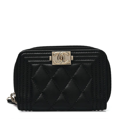 Chanel Lambskin Quilted Zip Around Boy Coin Purse Wallet Black 1 of 8