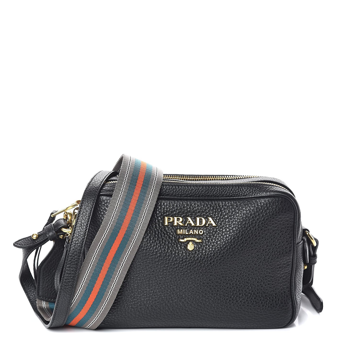 Vitello Daino Medium Double Zip Shoulder Bag Black