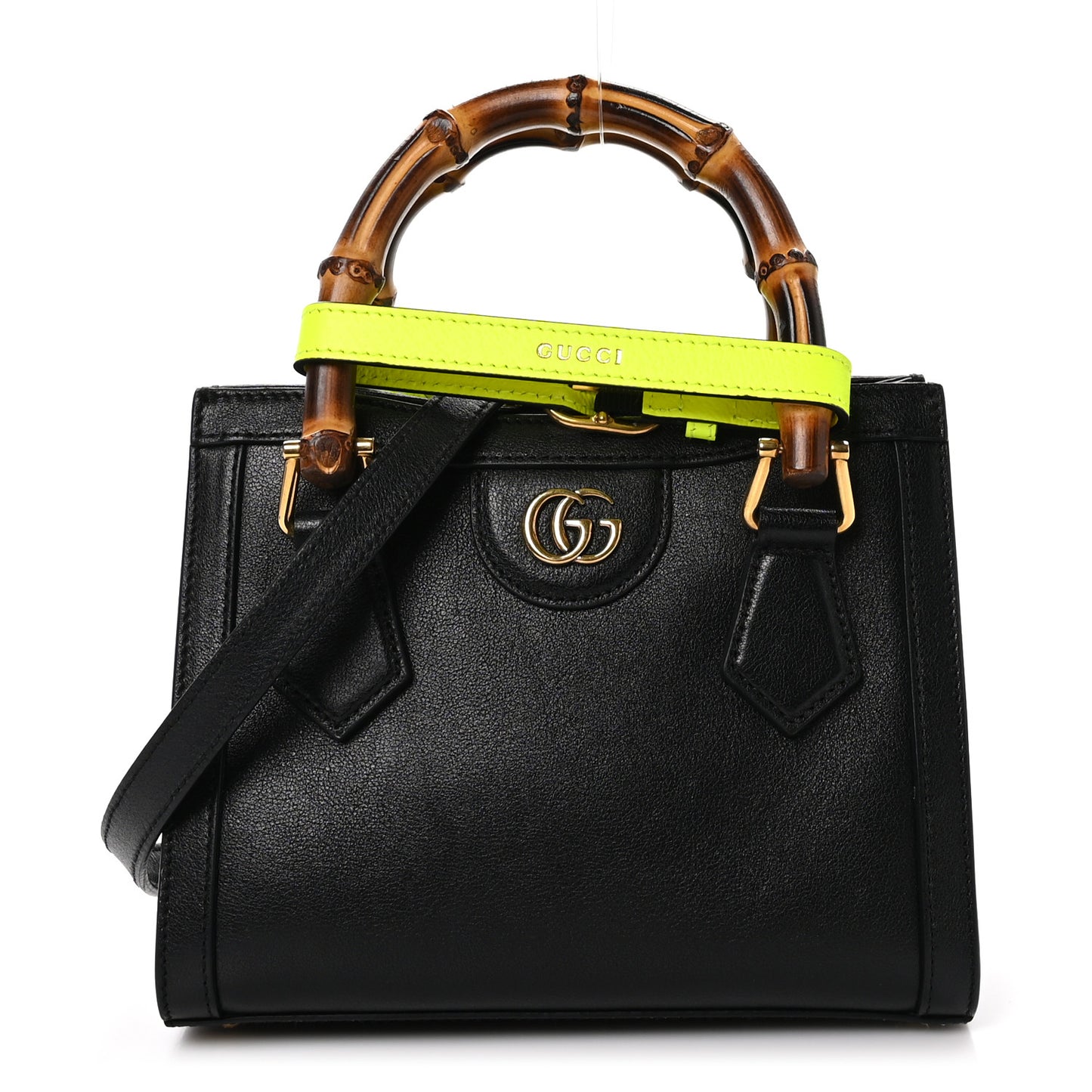Wonka Grain Calfskin Mini Diana Tote Bag Black Yellow Fluo