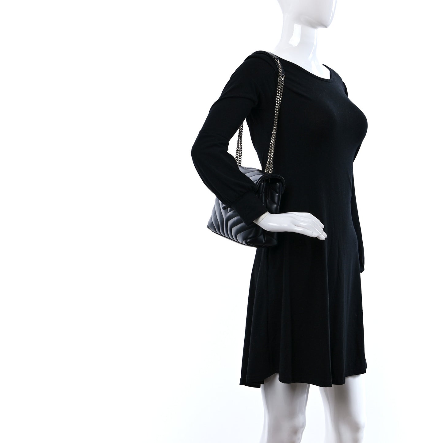 Calfskin Y Quilted Monogram Small Loulou Chain Satchel Black