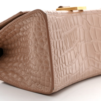 Balenciaga Shiny Calfskin Crocodile Embossed Small Hourglass Top Handle Bag Nude Beige 10 of 13