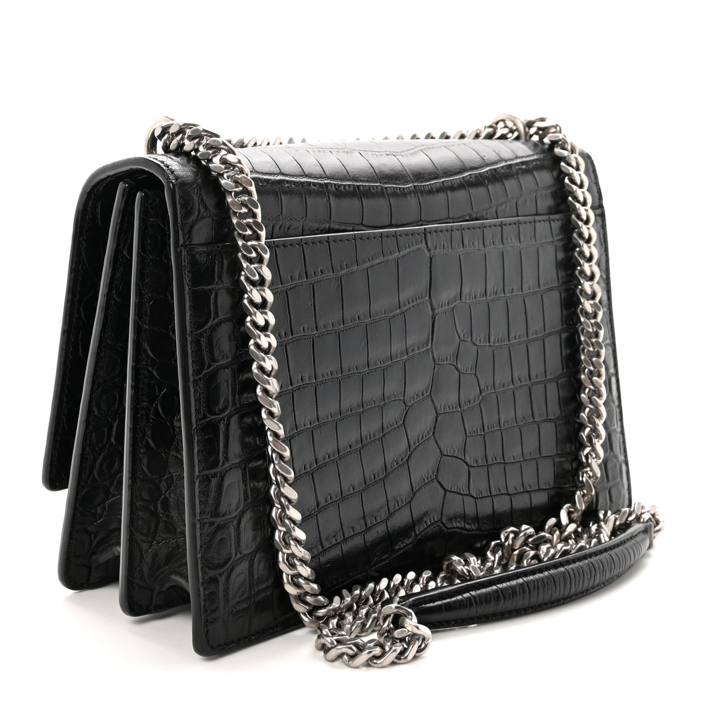 Calfskin Crocodile Embossed Medium Monogram Sunset  Black