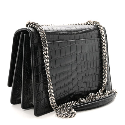 Saint Laurent Calfskin Crocodile Embossed Medium Monogram Sunset  Black 3 of 9