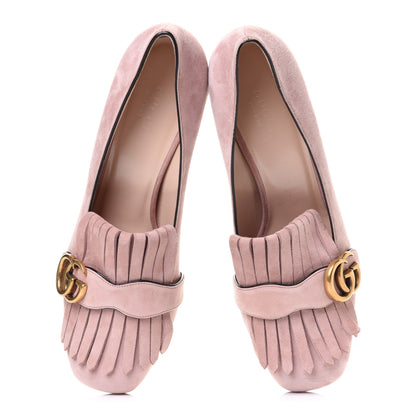 Gucci Kid Scamosciato GG Marmont Fringe 50mm Loafer Pumps 39 Crystal Pink 5 of 9