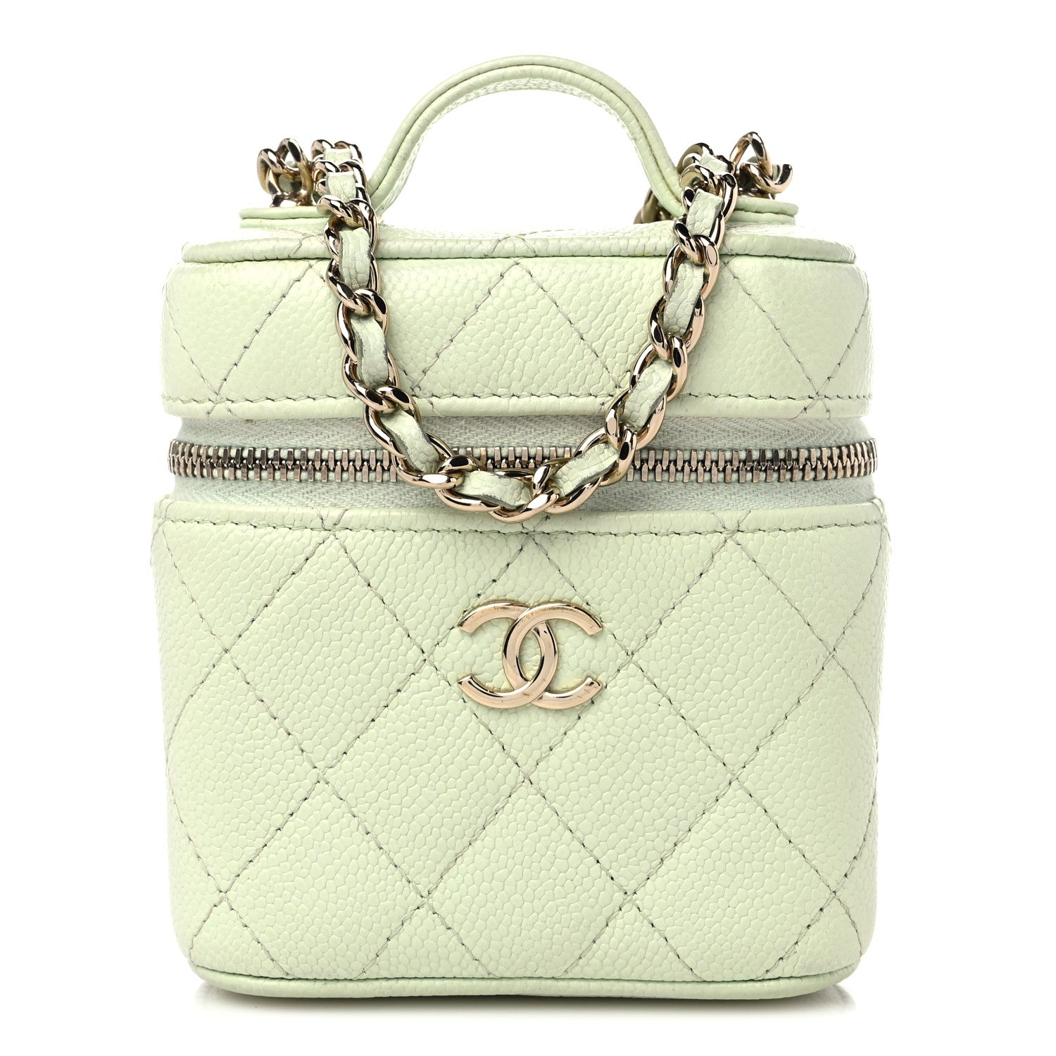 Chanel Caviar Quilted Small Handle With Care Vanity Case With Chain Light Green 1 of 11