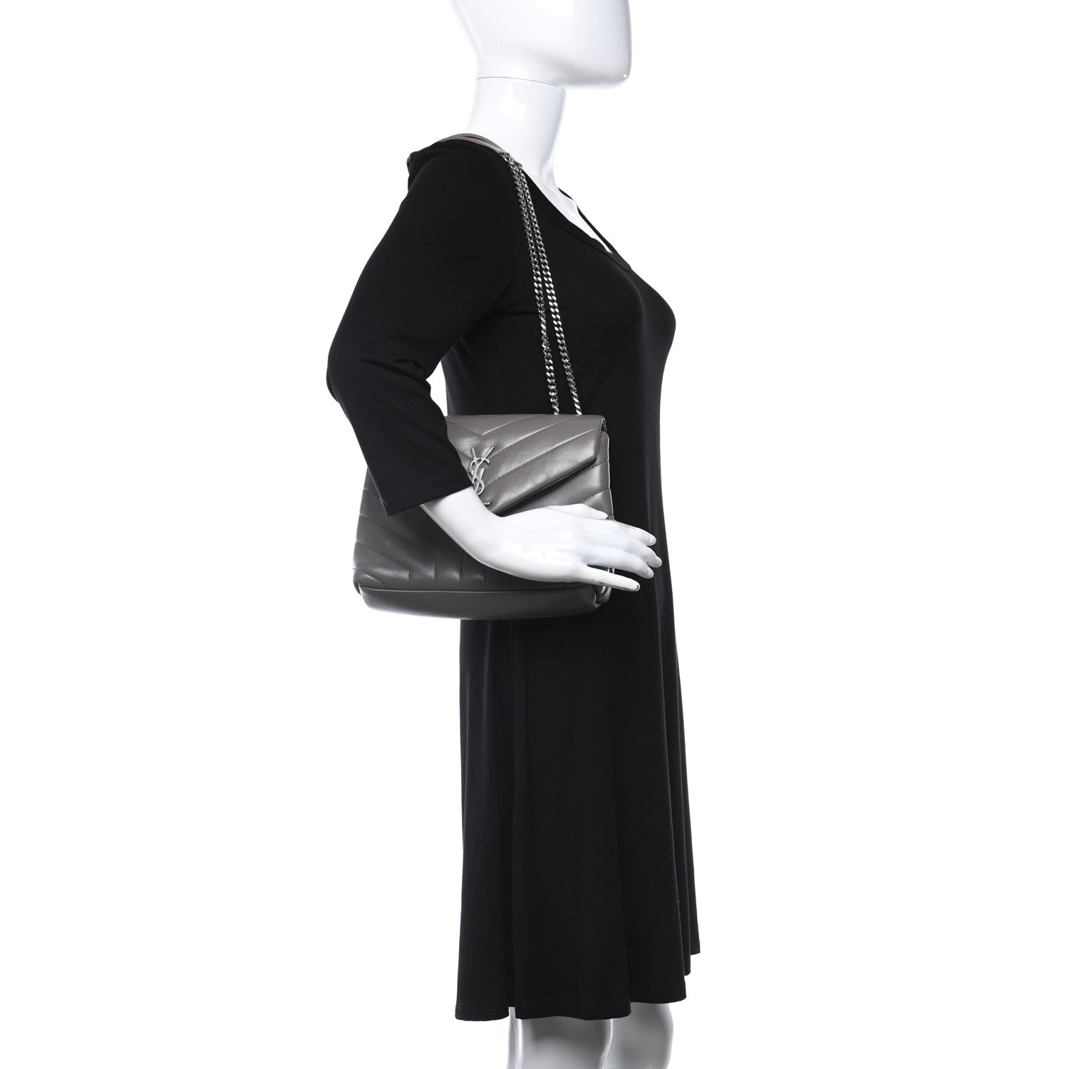 Saint Laurent Calfskin Y Quilted Monogram Small Loulou Chain Satchel Earth 2 of 10