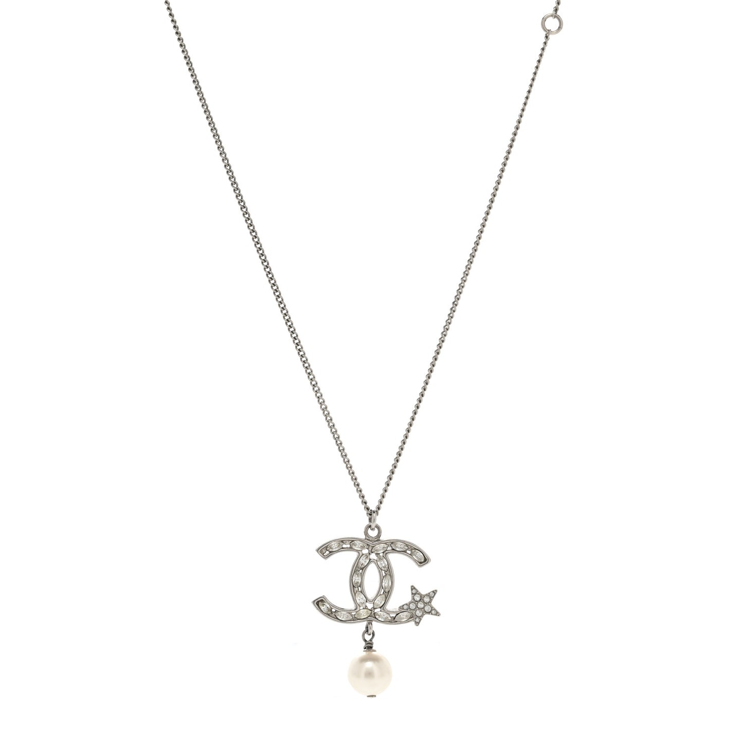 Crystal CC Star Pearl Drop Necklace Silver