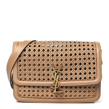 Saint Laurent Calfskin Woven Wood Medium Monogram Solferino Satchel Vintage Brown 1 of 10