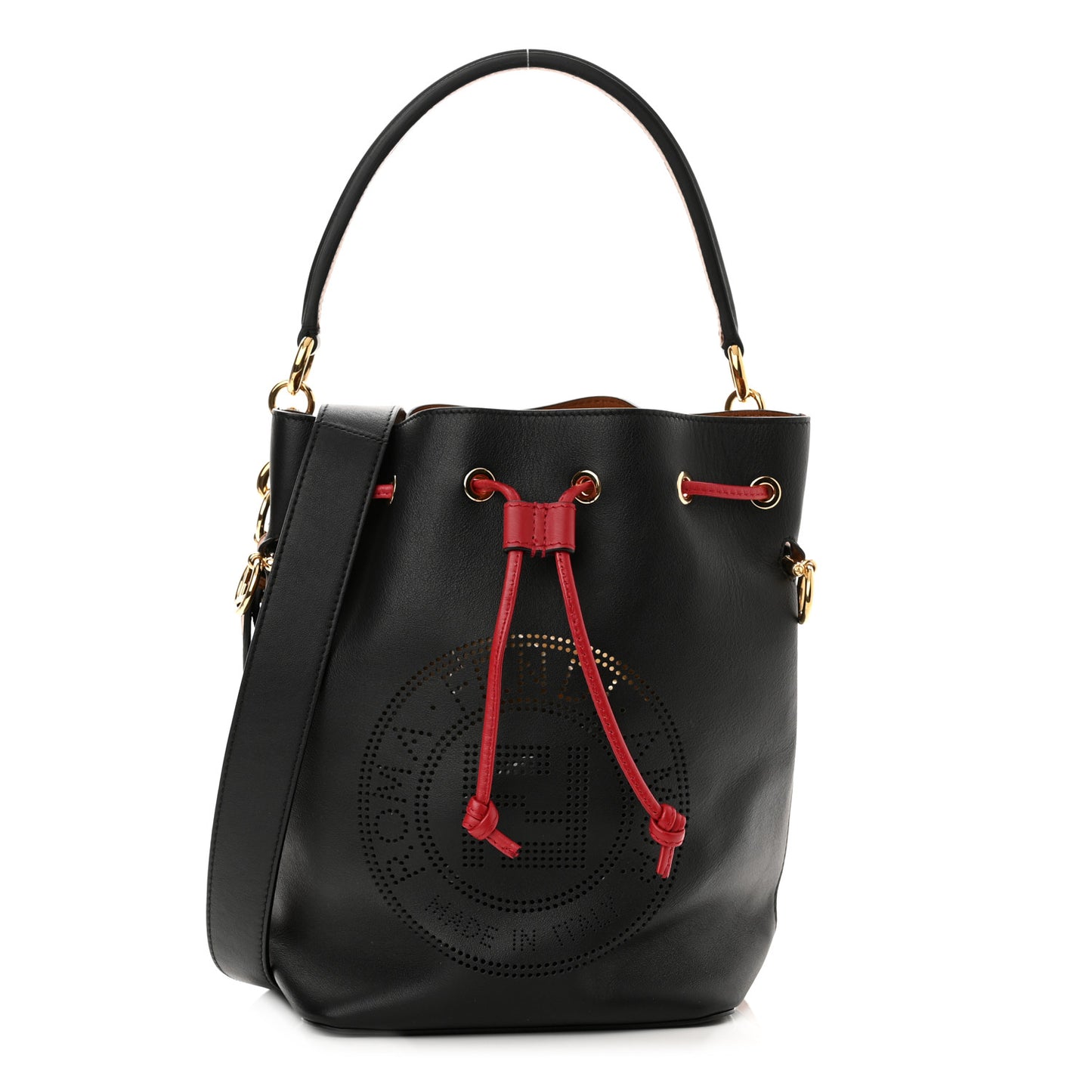 Vitello Grace F is Fendi Stamp Patch Perforated Small Mon Tresor Bucket Bag Black