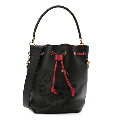 Fendi Vitello Grace F is Fendi Stamp Patch Perforated Small Mon Tresor Bucket Bag Black 1 of 9