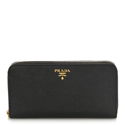 Prada Saffiano Metal Zip Around Wallet Black 1 of 8