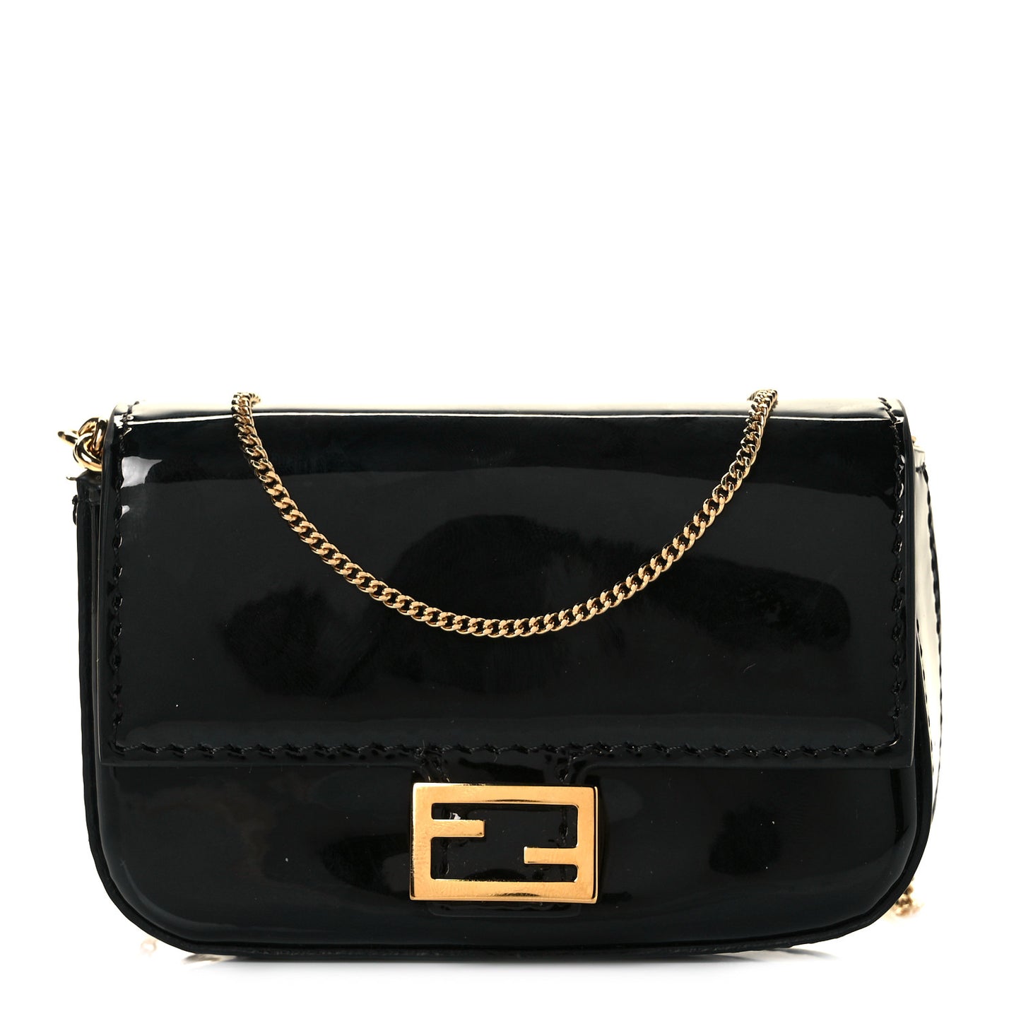 Vitello Vernice Mou Nano Baguette Belt Charm Black