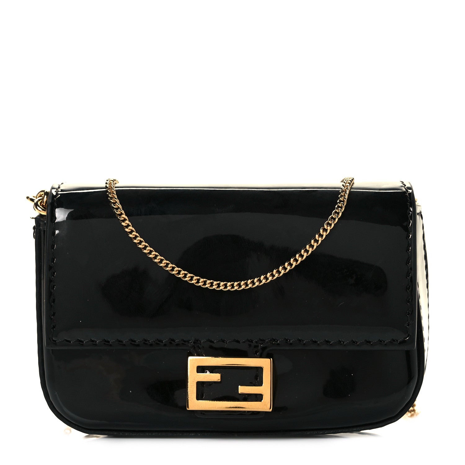 Fendi Vitello Vernice Mou Nano Baguette Belt Charm Black 1 of 7
