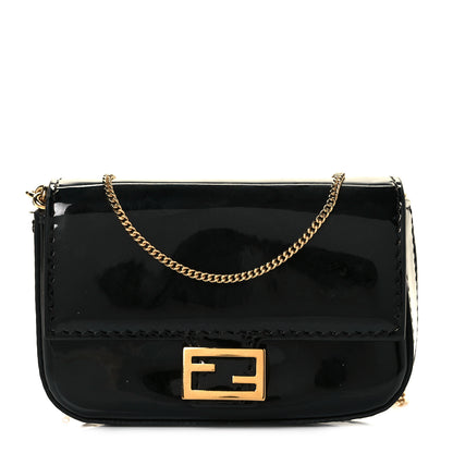 Fendi Vitello Vernice Mou Nano Baguette Belt Charm Black 1 of 7