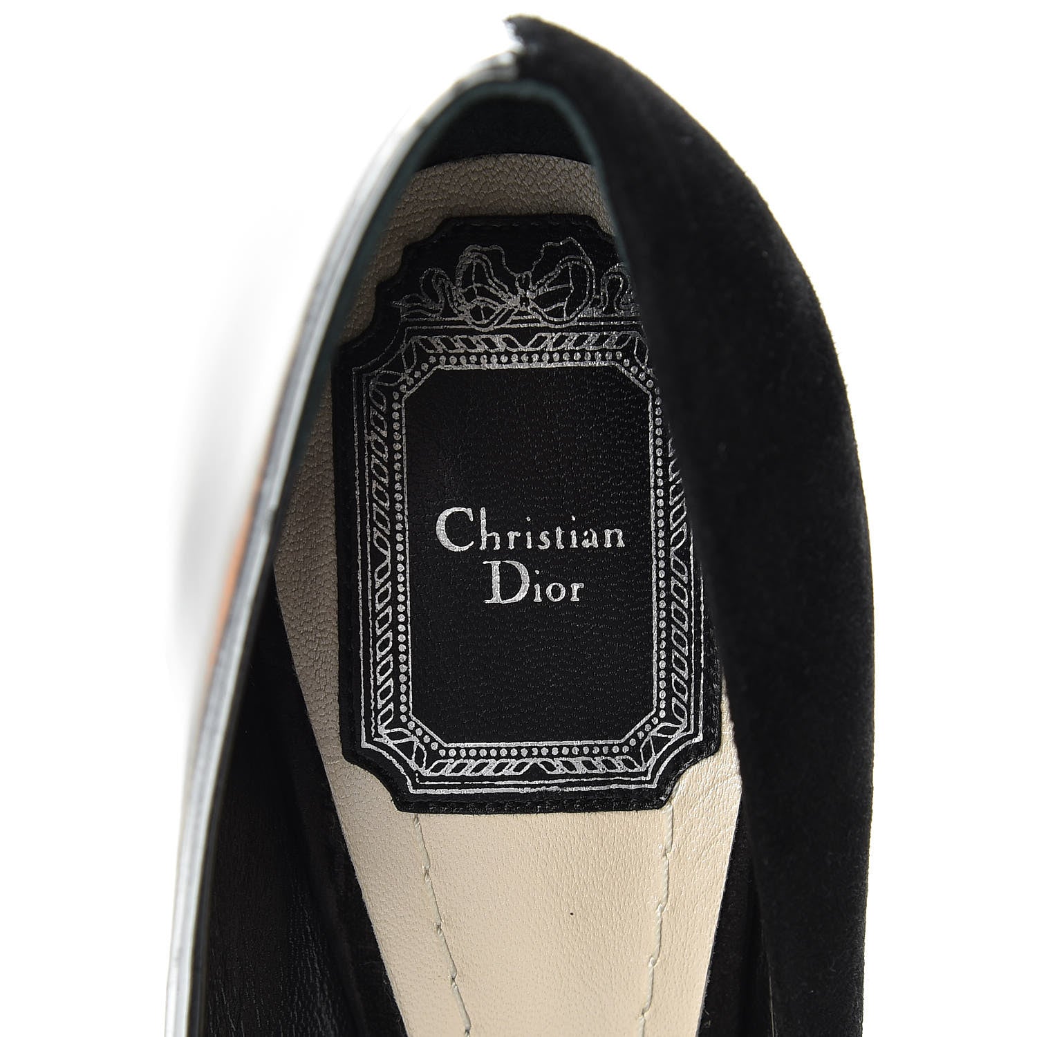 Christian Dior Mirror Finish Calfskin Suede Pumps 38 Black Silver 8 of 17