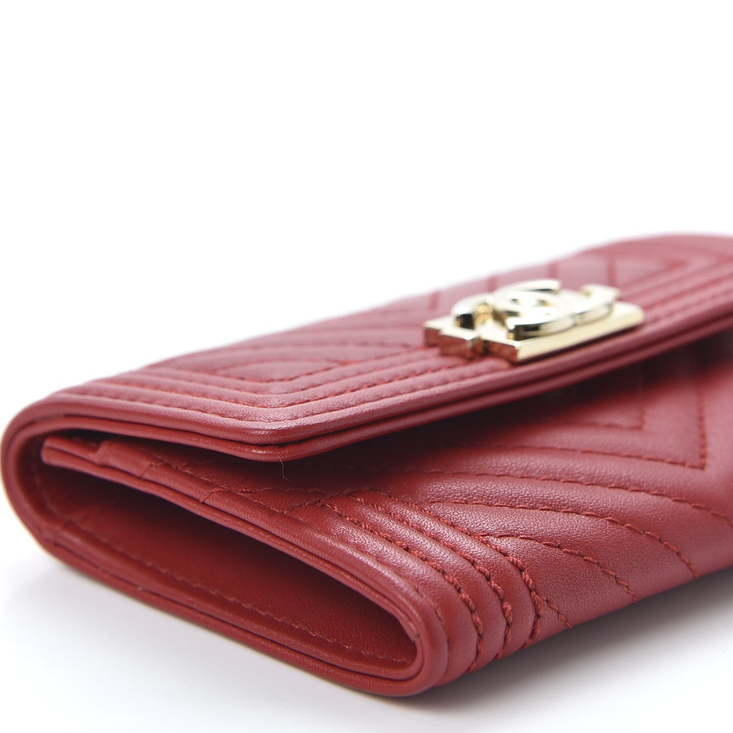 Lambskin Quilted Boy Flap Card Holder Red