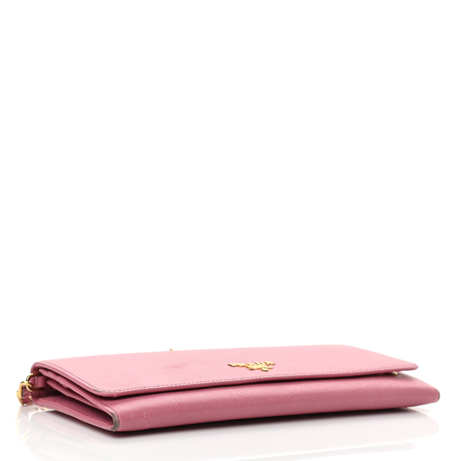 Prada Saffiano Metal Oro Chain Wallet Ibisco 4 of 14