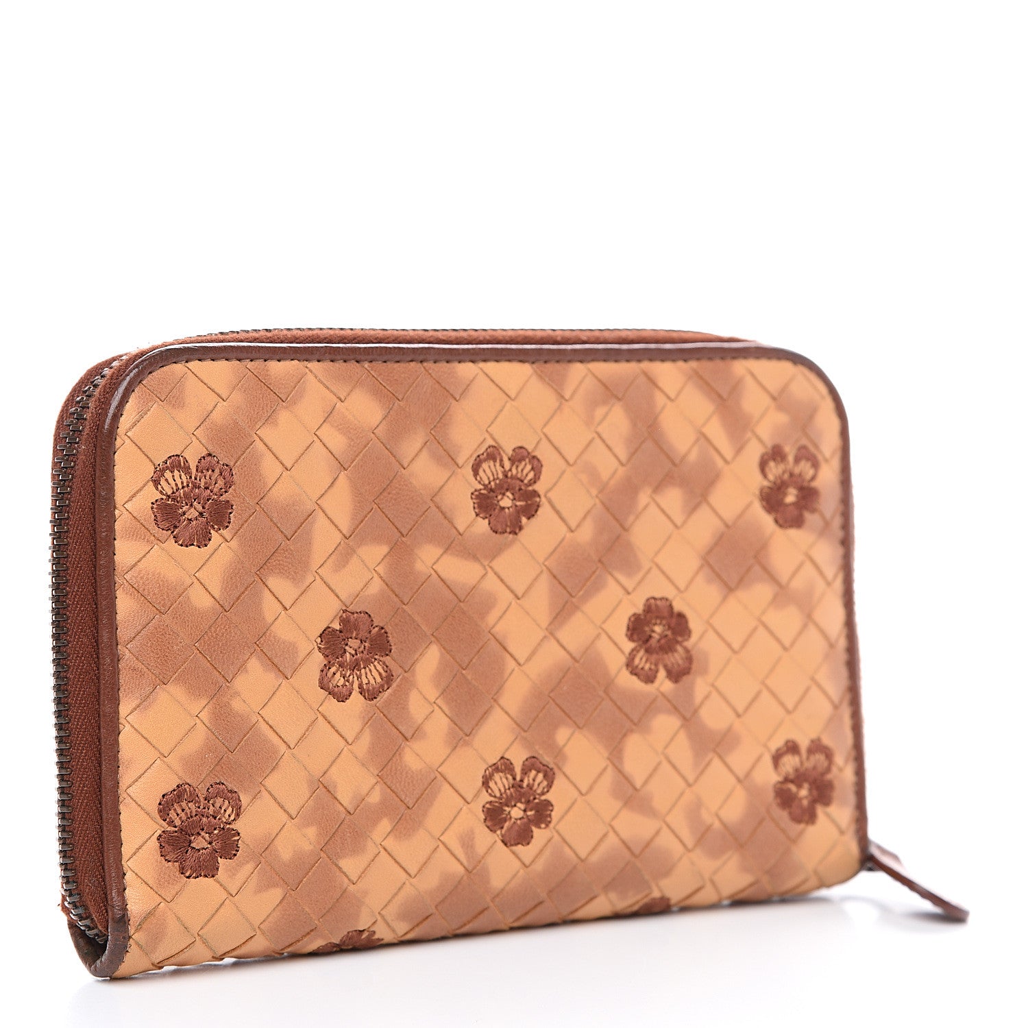 Bottega Veneta Nappa Intrecciato Floral Embroidered Zip Around Wallet Brown 2 of 10