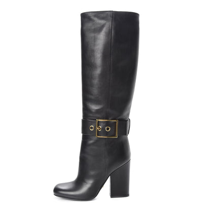 Gucci Calfskin Knee High Buckle Boots 38.5 Black 1 of 11