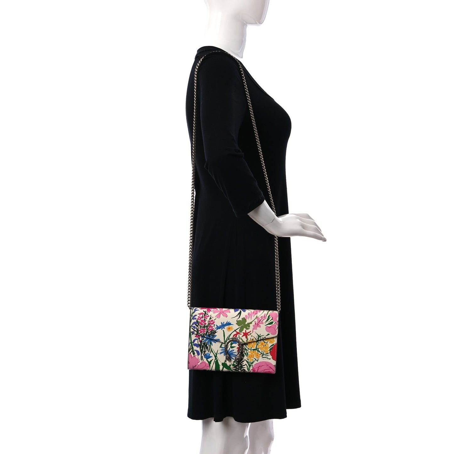 X KEN SCOTT New Shangai Calfskin Jardin D'Avril Floral Print Mini Dionysus Chain Wallet Ivory Pink