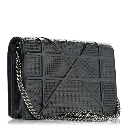 Christian Dior Metallic Patent Micro-Cannage Diorama Wallet on Chain Pouch Onyx Black 3 of 10