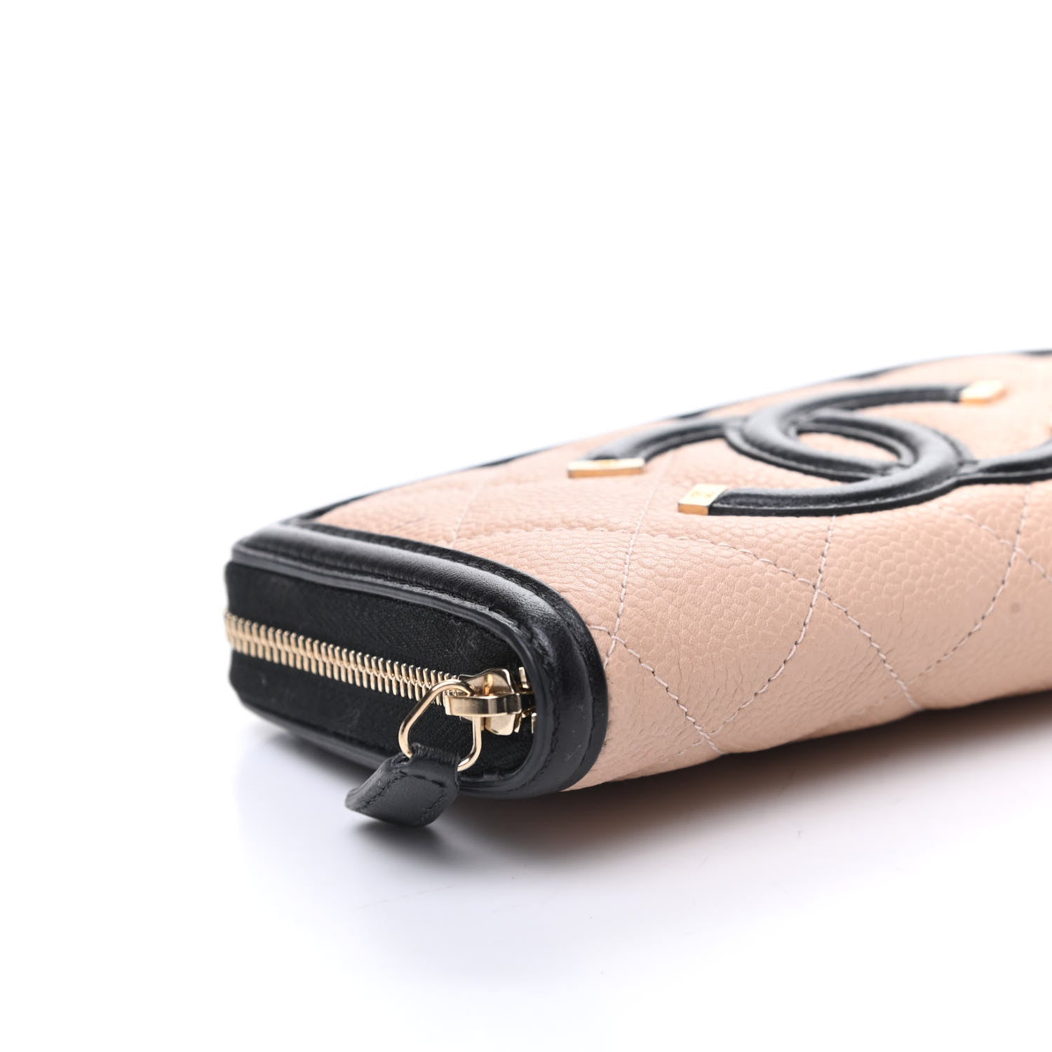 Chanel Caviar Quilted Small Filigree Zip Around Wallet Beige Black 9 of 10