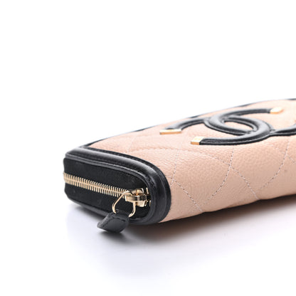 Chanel Caviar Quilted Small Filigree Zip Around Wallet Beige Black 9 of 10