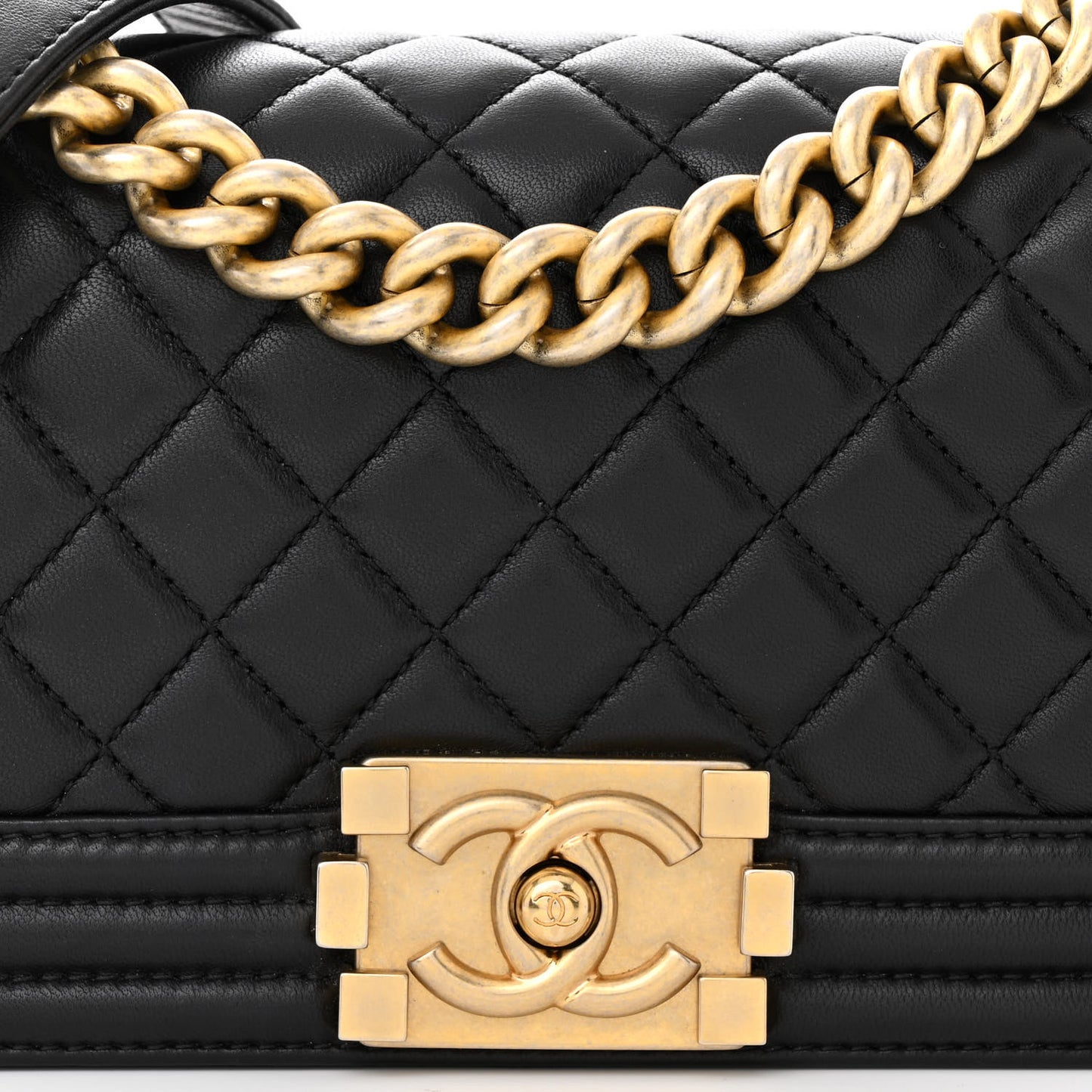 Lambskin Quilted Small Boy Flap Black