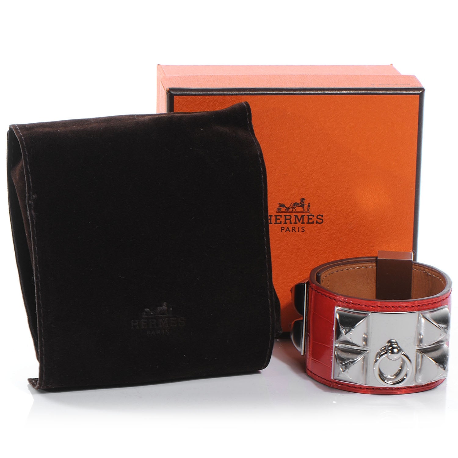 Hermes Shiny Alligator Collier De Chien CDC Bracelet Small Geranium 4 of 6