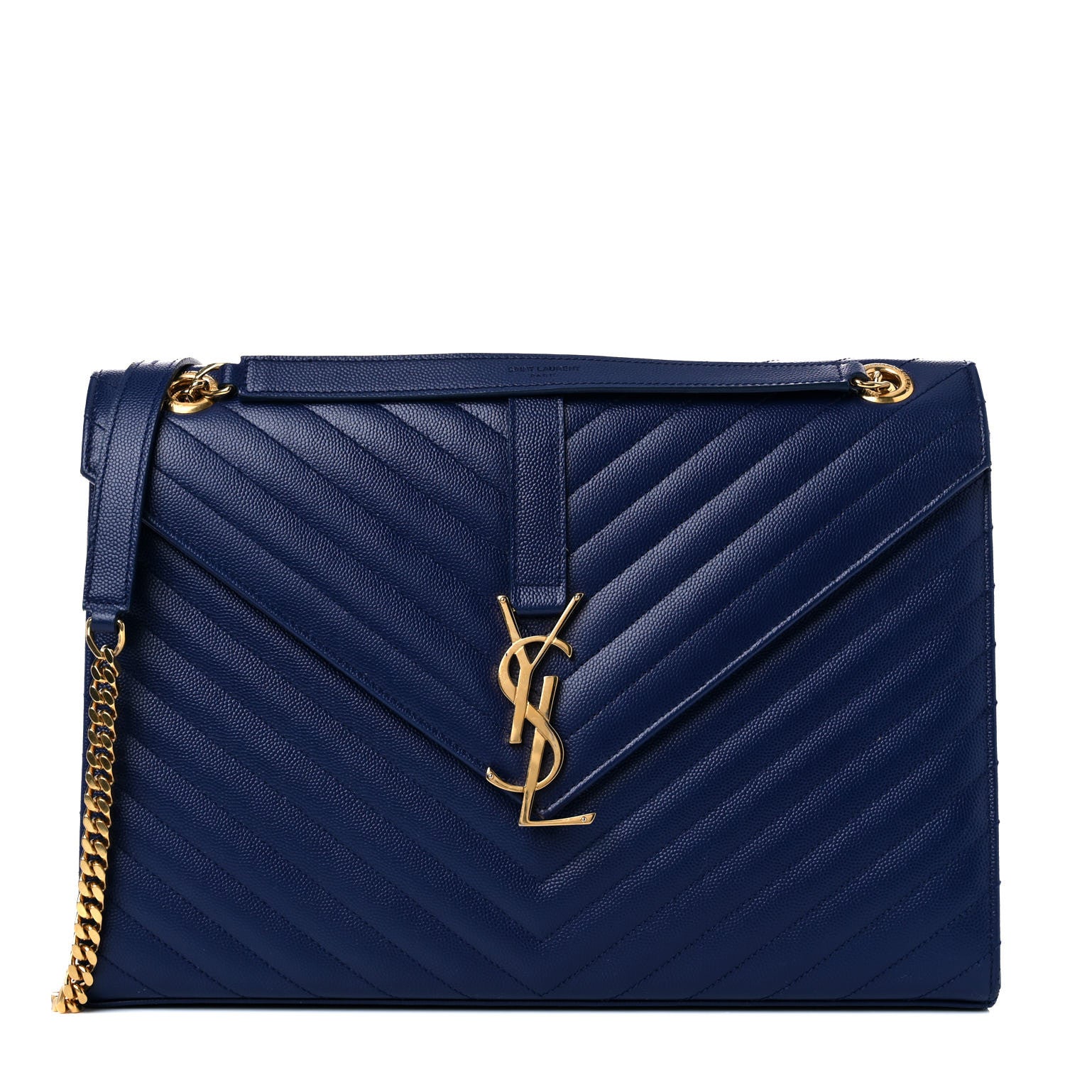 Saint Laurent Grain De Poudre Matelasse Chevron Large Monogram Satchel Blue 1 of 18