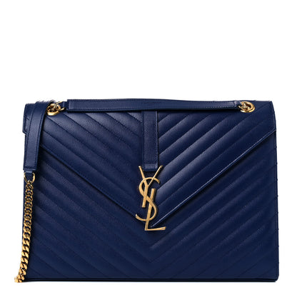 Saint Laurent Grain De Poudre Matelasse Chevron Large Monogram Satchel Blue 1 of 18