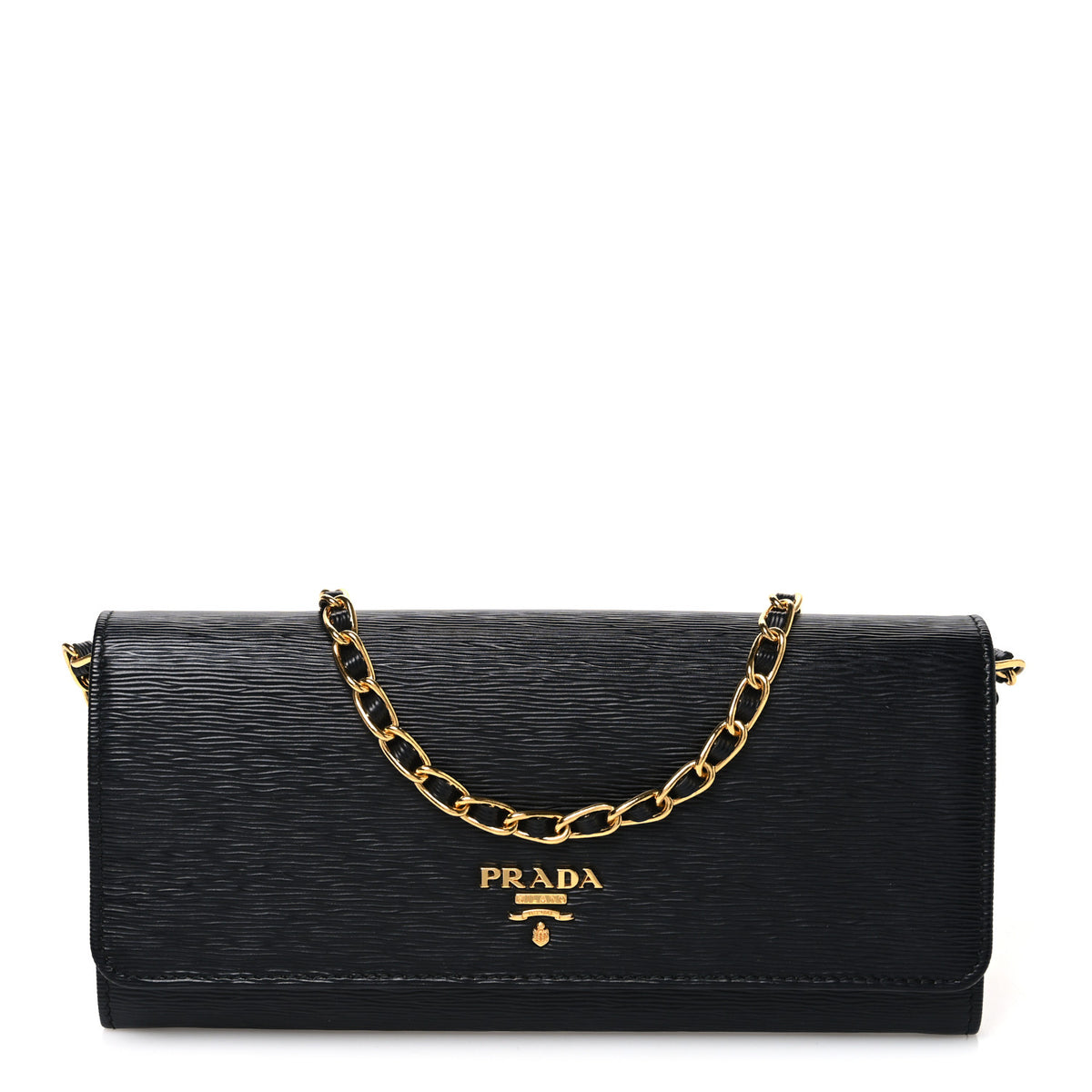 Prada Saffiano Metal Oro Chain Wallet Black 1 of 9